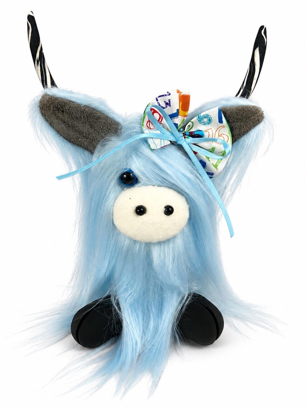 Handmade Baby Boy Nursery Highland Cow Gnome Blue Faux Fur Shower Gift